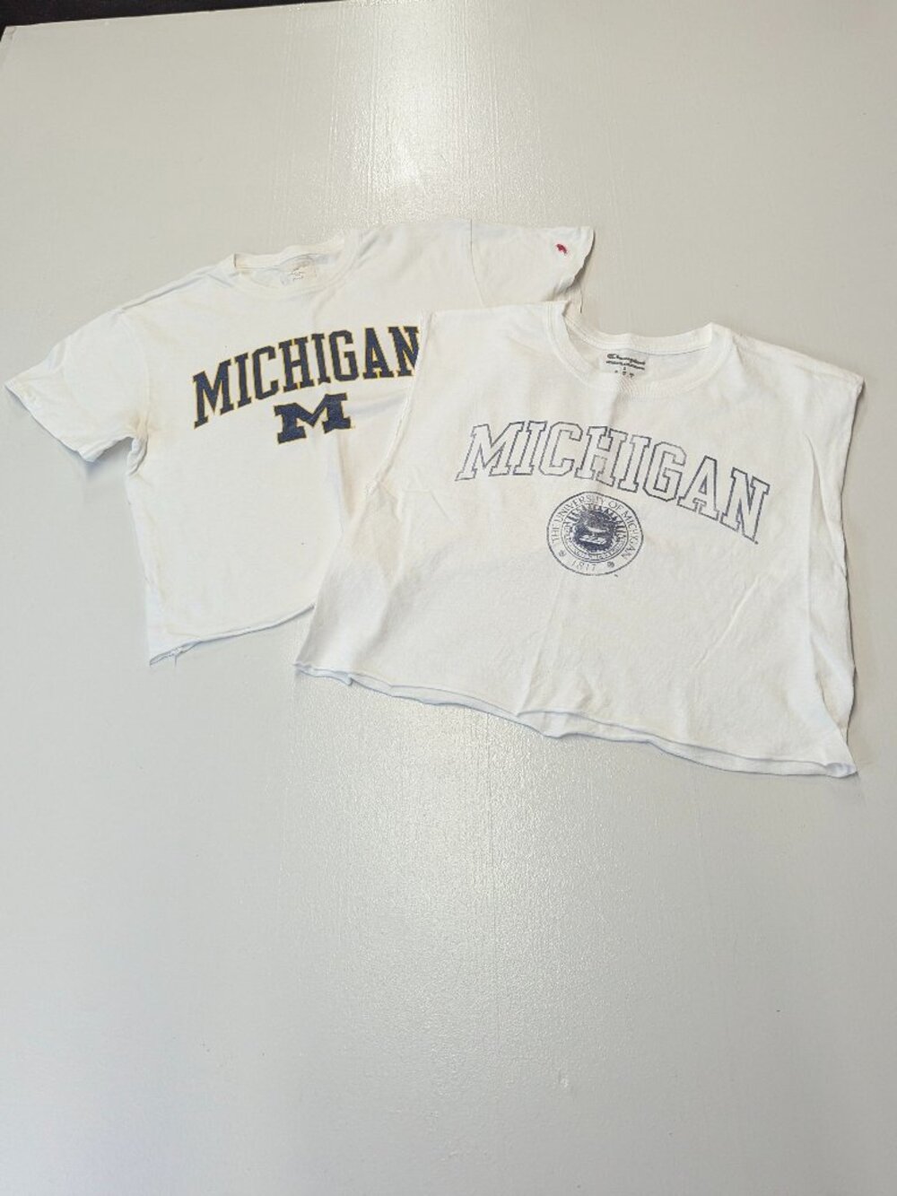 Two Size Small Michigan Cropped/Cut Off Tees Champion and Original League